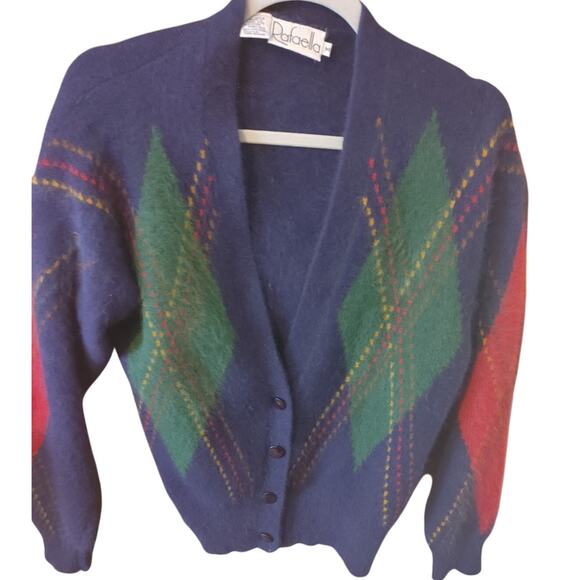 Rafaella Sweater Cardigan Argyle Angora Rabbit Hair Lambswool Medium - Picture 1 of 3